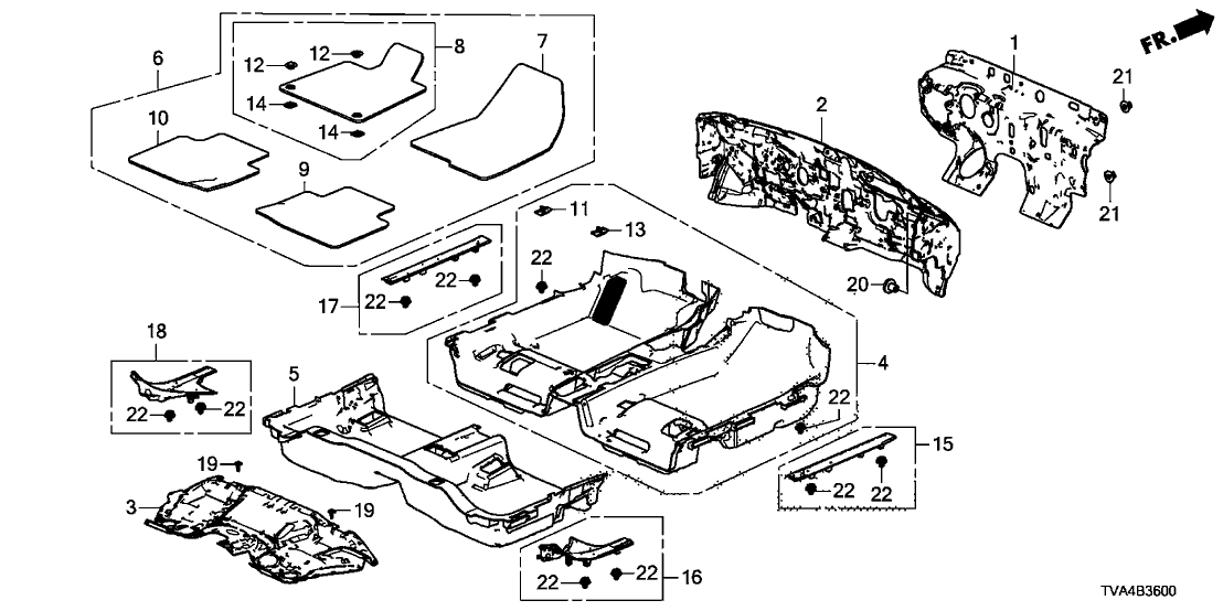 Honda 83302-TVA-A01ZA Carpet Assy., RR. Floor *NH900L* (DEEP BLACK)