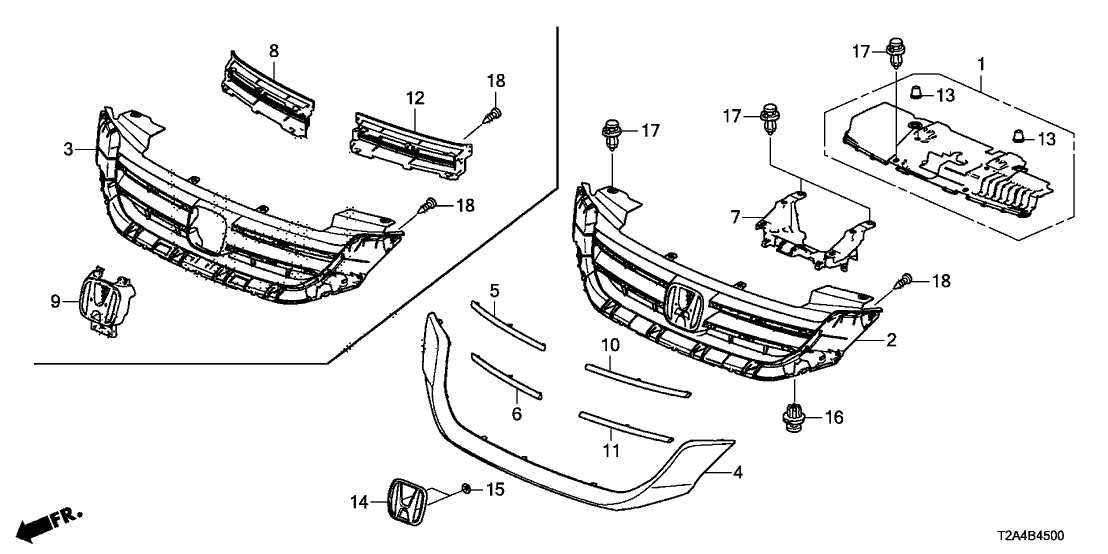 Honda 71122-T2A-A01ZB Molding, FR. Grille *NH762X* (CHROME PLATING)