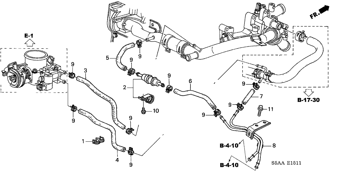 Honda 19532-PMS-A00 Hose A, Pressure Regulator Water Outlet