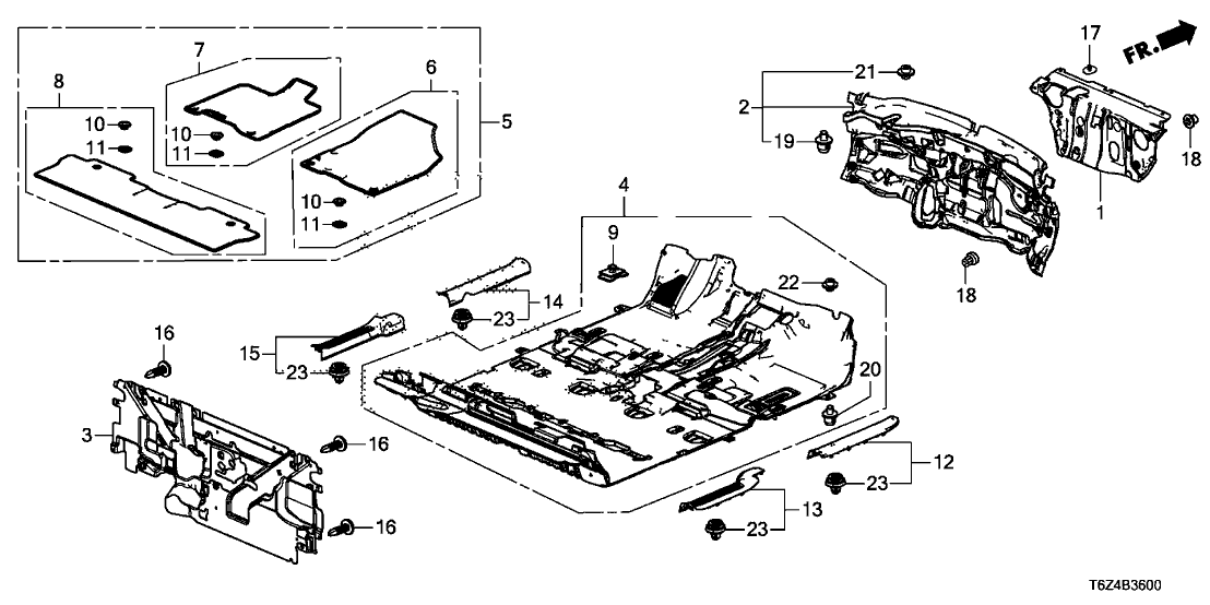 Honda 83301-T6Z-A11ZA Carpet Assy., Floor *NH900L* (DEEP BLACK)