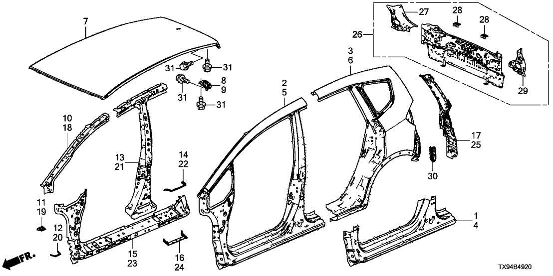 Honda 63320-TX9-305ZZ Gutter, R. RR. Pillar