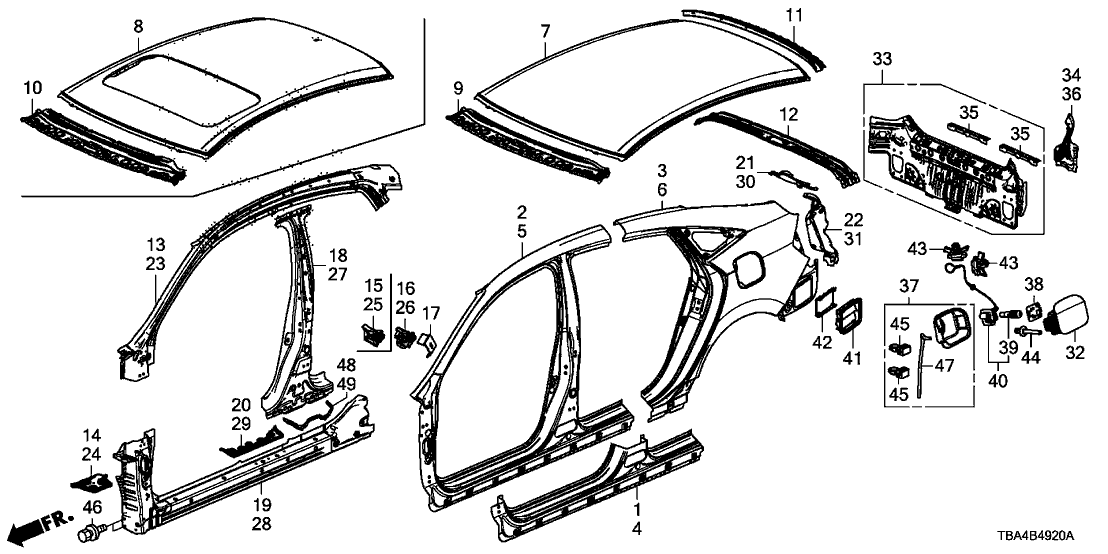 Honda 62100-TBC-306ZZ Panel Set, Roof (Sunroof)