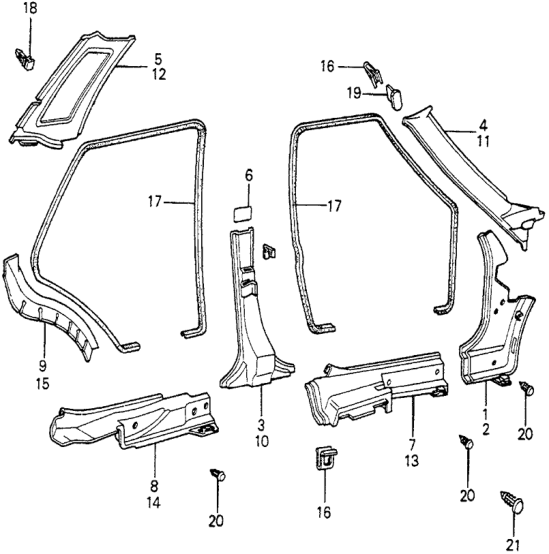 Honda 73833-672-600ZE Garnish, L. FR. Pillar *YR25L* (PLIANT BEIGE)