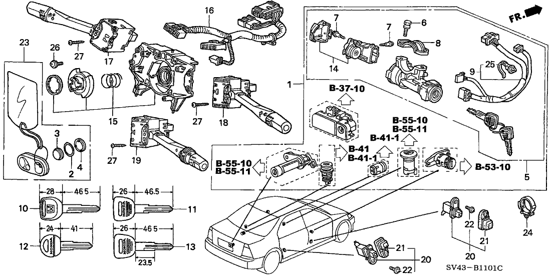 Honda 06350-SV4-A40ZA Cylinder Set, Key *G38L* (Service) (JADE GREEN)