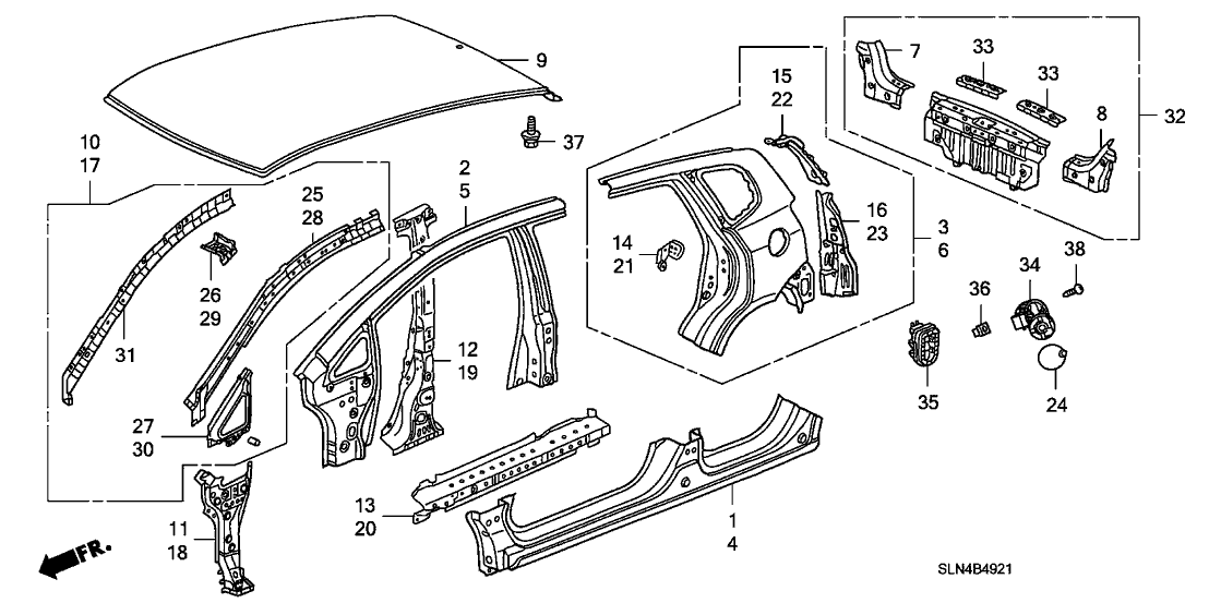04636-SLN-A81ZZ Honda Right Rear Panel Seat Outer (DOT)