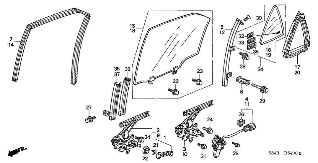 Honda 73455-S4K-J20 Glass, L. RR. Door Quarter