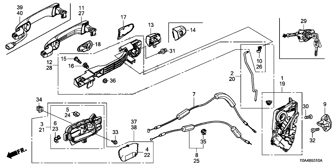 Honda 72160-T0A-305ZB Handle Set, L. FR. Inside *NH167L* (GRAPHITE BLACK)