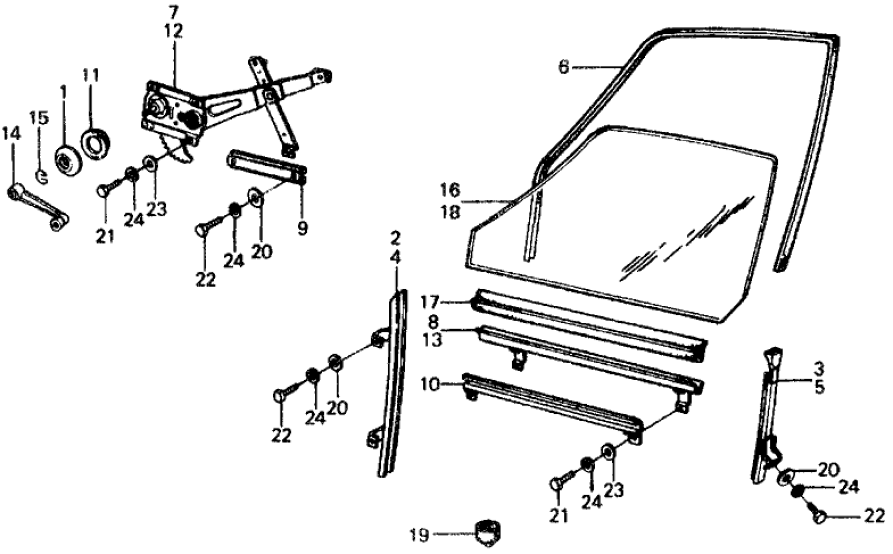 Honda 75311-663-670 Holder, R. FR. Door Glass