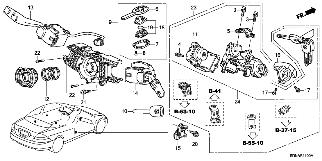 Honda 06350-SDN-305 CYLINDER SET, KEY