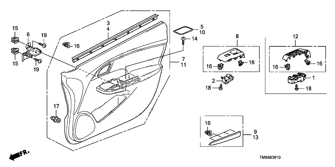 Honda 72335-TM8-003 Weatherstrip, R. FR. Door (Inner)