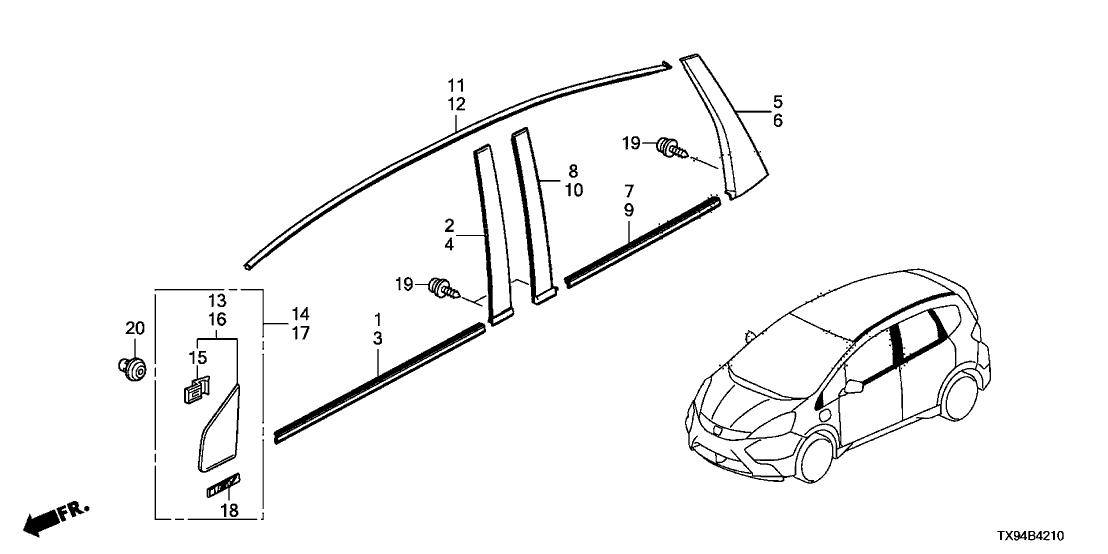 Honda 75490-TX9-A00 Garnish Assy., R. FR. Corner Pillar