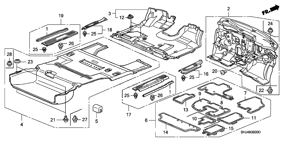 Honda 83604-SHJ-A01ZD Floor Mat, Center *YR239L* (B) (KI IVORY)