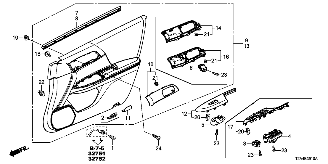 Honda 83550-T2A-A01ZC Lining Assy., L. FR. Door *NH167L* (GRAPHITE BLACK)