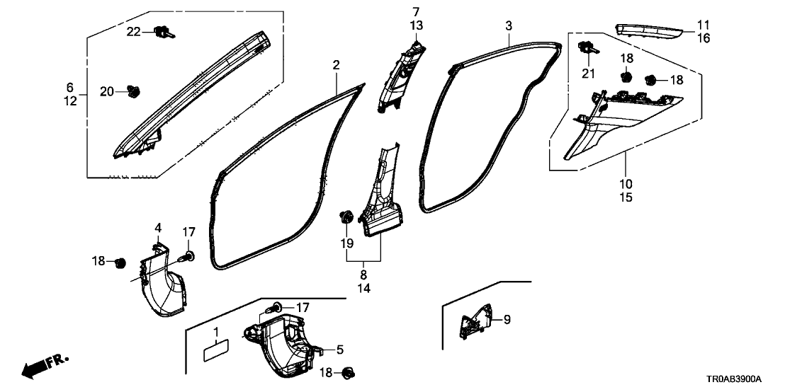 Honda 84161-TR0-A01ZF Garnish Assy., L. Center Pillar (Upper) *NH167L* (GRAPHITE BLACK)