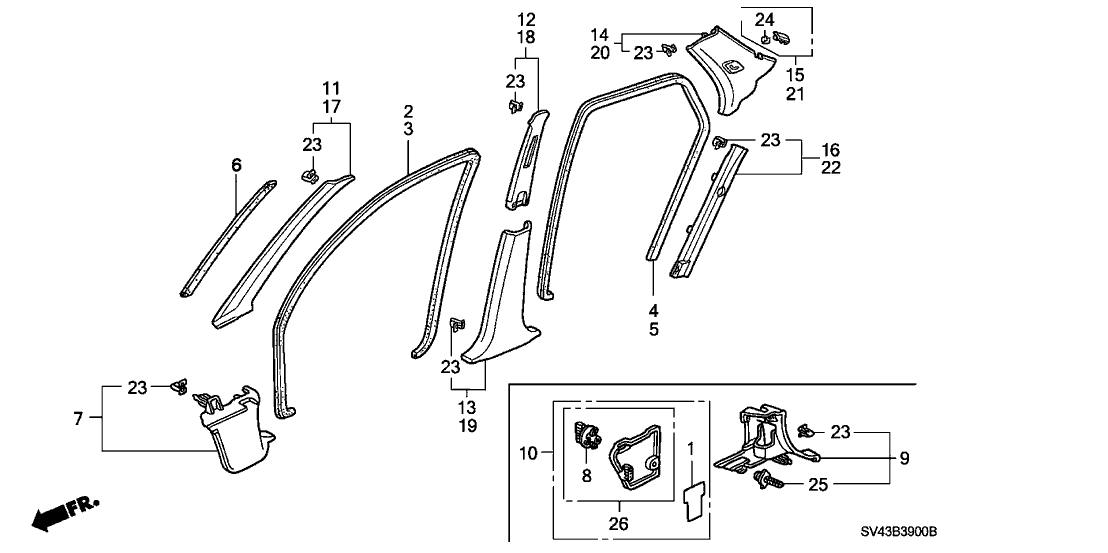 Honda 84121-SV4-010ZG Garnish Assy., R. Center Pillar (Lower) *Y18L* (SILKY IVORY)