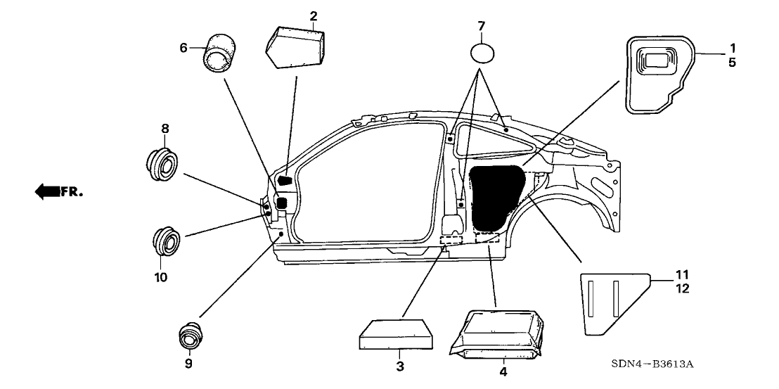 Honda 74536-SDN-A00 Insulator, RR. Inside Panel