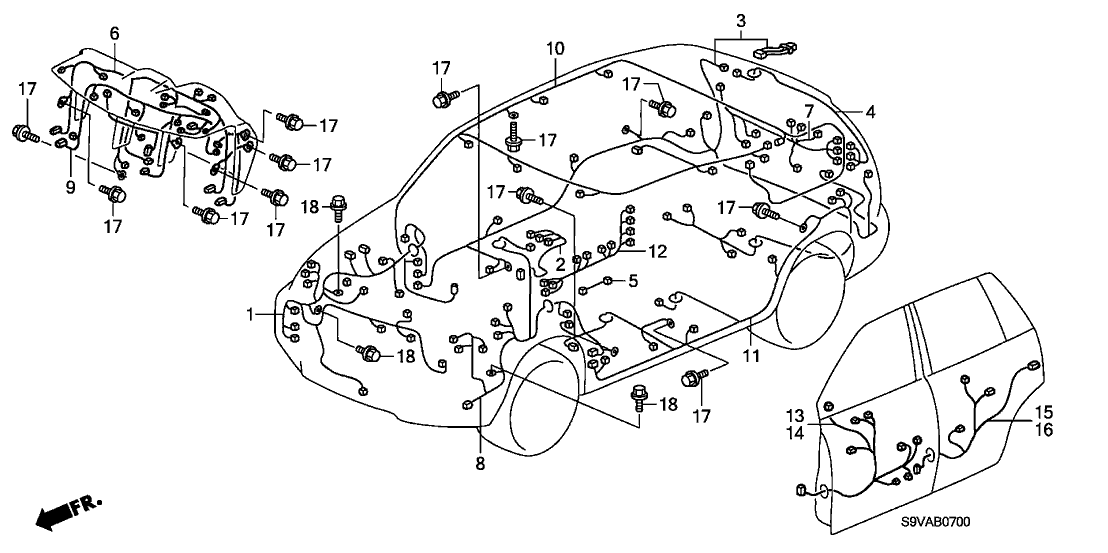 Honda 32754-S9V-A00 Wire Harness, L. RR. Door