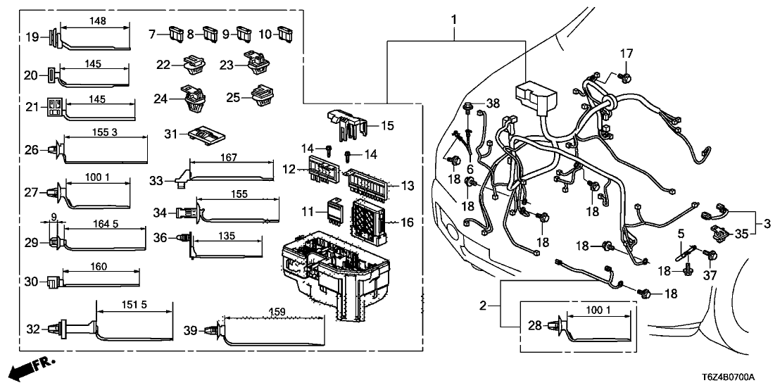 Honda 32102-TG7-A00 Sub-Wire, RR. Acm Solenoid