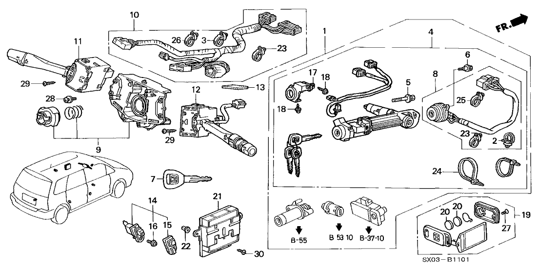 Honda 06350-SX0-A03ZC Cylinder Set, Key *YR169L* (Service) (MILD BEIGE)