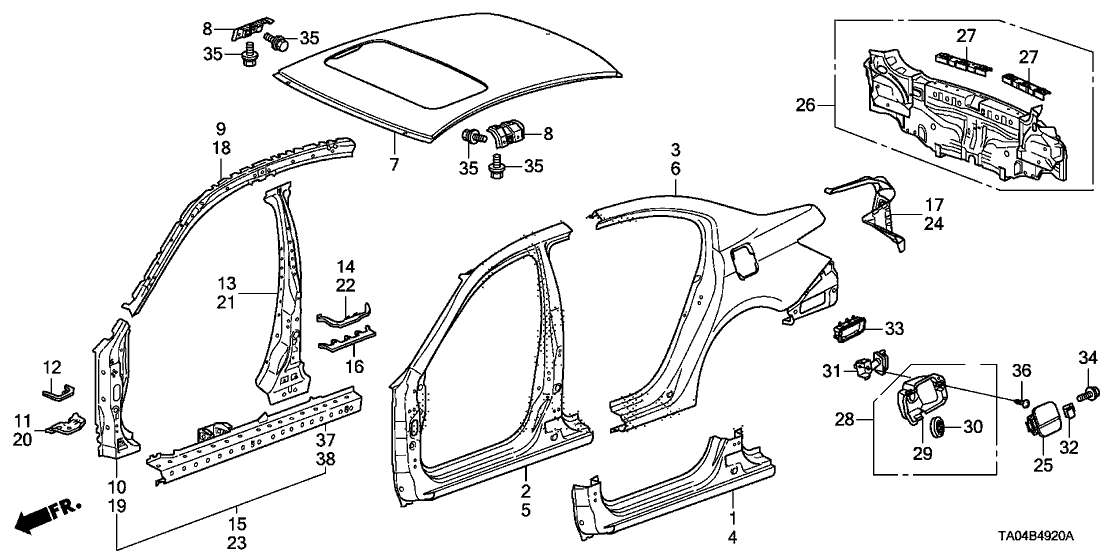 Honda 62100-TA5-A00ZZ Panel, Roof