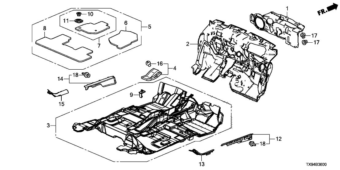 Honda 83600-TX9-A01ZB Floor Mat Set *NH361L* (GRAY)