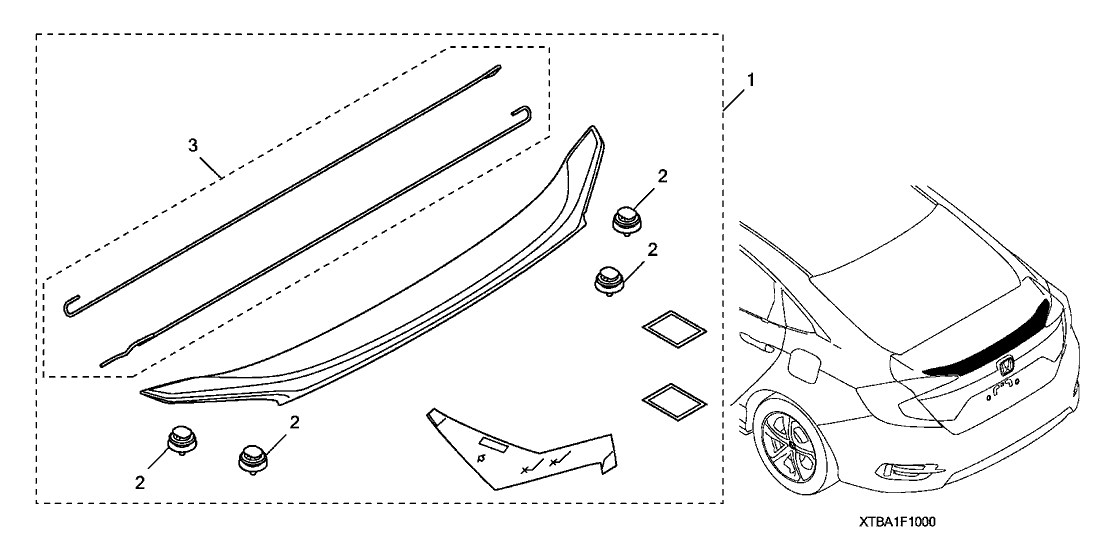 Honda 08F10-TZ3-2M00S Clip, Trunk Spoiler