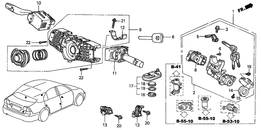 Honda 06350-S5W-A72 Cylinder Set, Key