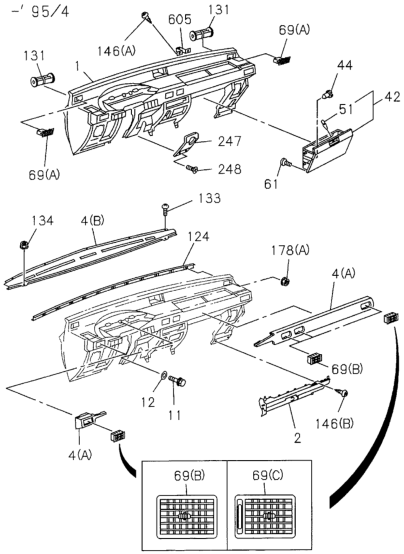 Honda 8-94373-526-0 Grille, R. Side Air Outlet (Gray)