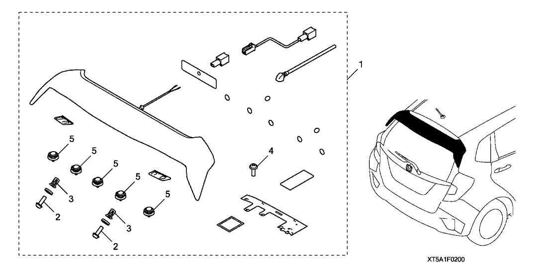 Honda 08F02-T5A-141 Spoiler, Tailgate (Crystal Black Pearl)