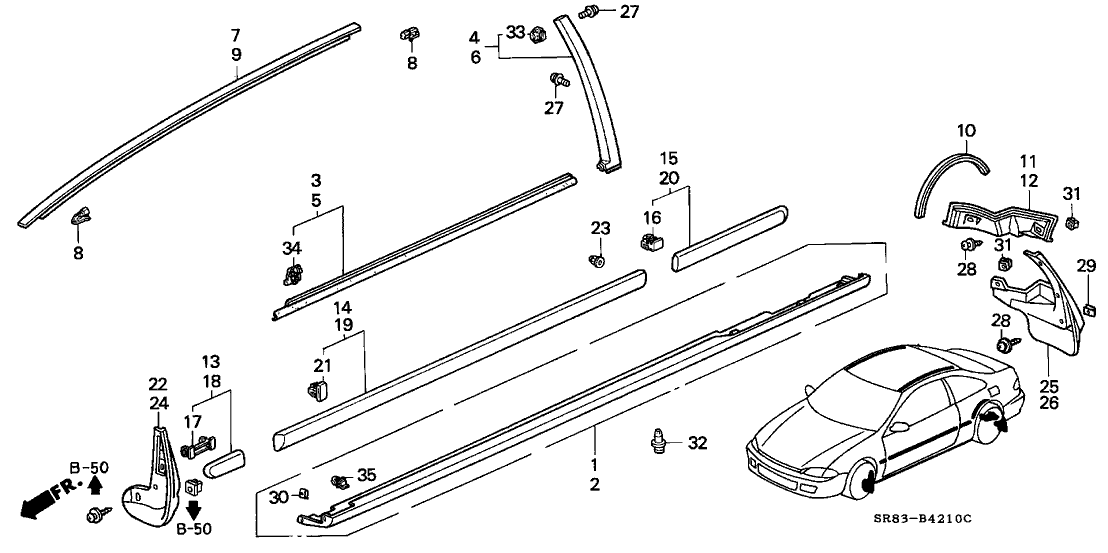 Honda 74316-SR8-A01 Molding Assy., L. Roof