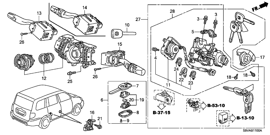 Honda 06350-S9V-309ZA Cylinder Set, Key (Green)