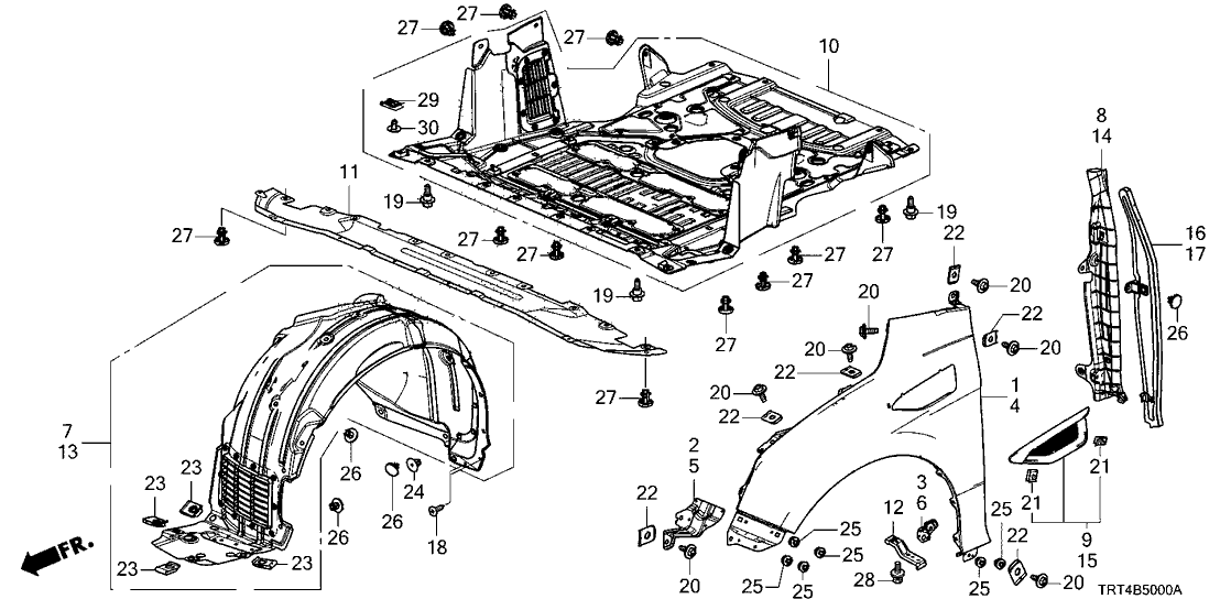 Honda 74150-TRT-A00 Fender Left, Front Inner