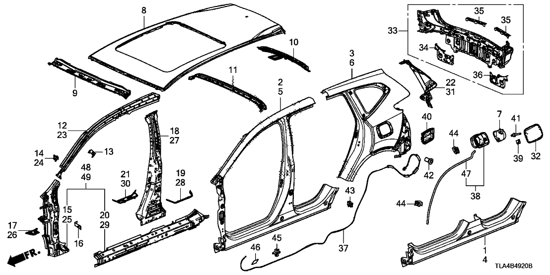 Honda 63226-TLA-A01 Separator, R. Center Pillar (Inside)