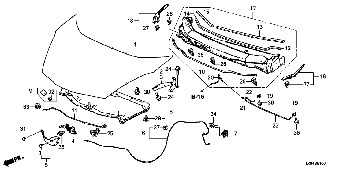 Honda 74141-TX9-A00 Insulator, Hood