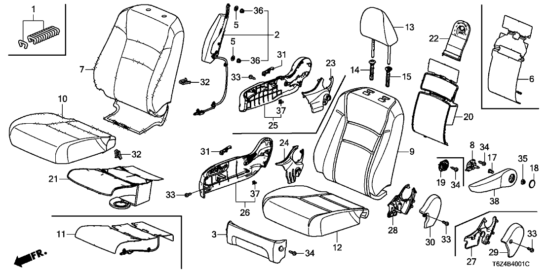 Honda 81125-T6Z-A71ZE Cover Set, Passenger Side Trim (Type E) (Side Airbag) (Leather)