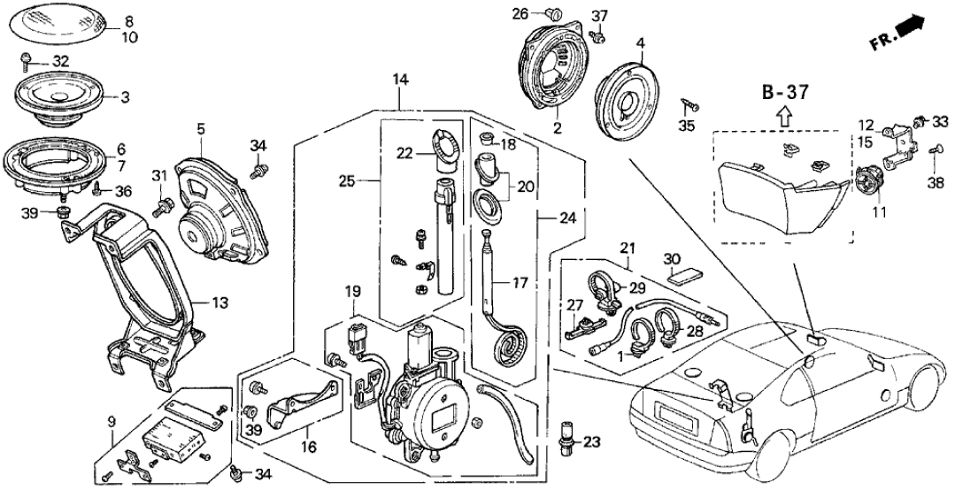 Honda 39120-SS0-A21 Speaker Assembly, Rear Center (6"X9")