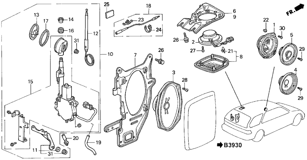 Honda 39124-SM5-000 Bracket, R. RR. Roof Speaker