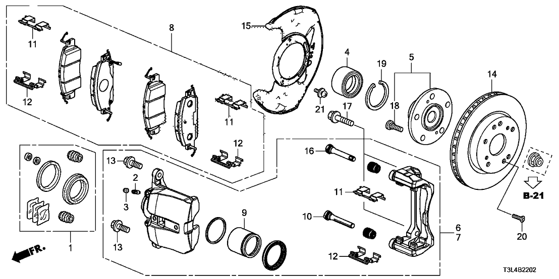Honda 01463-T2G-A00 Set,Caliper FR (1)