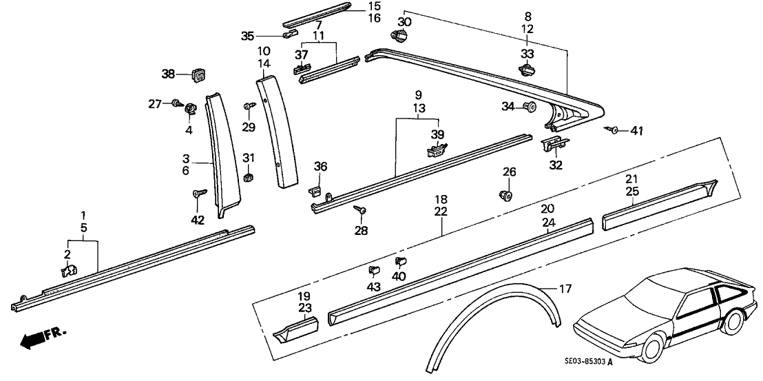 Honda 72470-SE0-003 Garnish, L. Door Sash