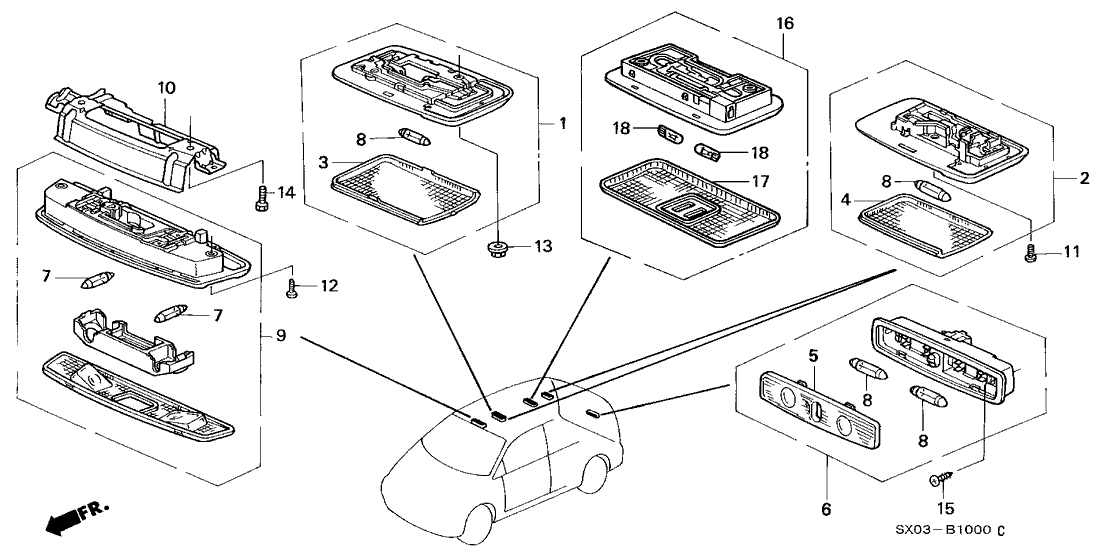 Honda 34250-SK7-013ZJ Light Assembly, Interior (Clear Gray) (Imasen)