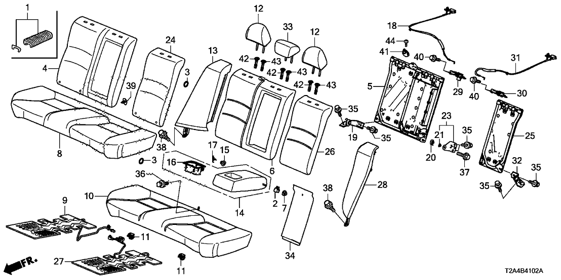 Honda 82940-T2F-A62ZE Headrest, RR. Center *NH167L* (GRAPHITE BLACK)