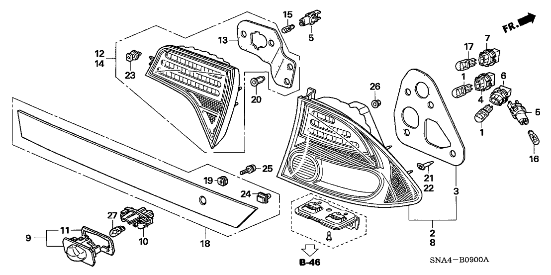 Honda 74890-SNE-A01ZA Garnish Assembly, Rear License (Fiji Blue Pearl)