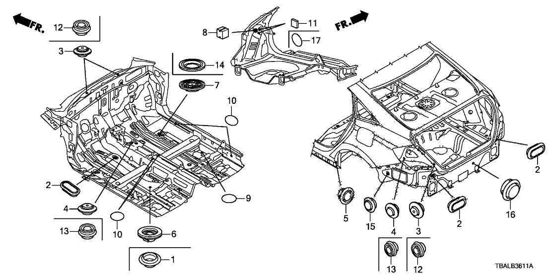 Honda 91615-TEA-T00 BLOCK, RR. WHEELHOUSE