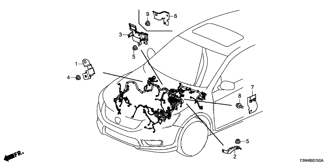 Honda 32202-T3V-A00 Bracket, Engine Room Harn