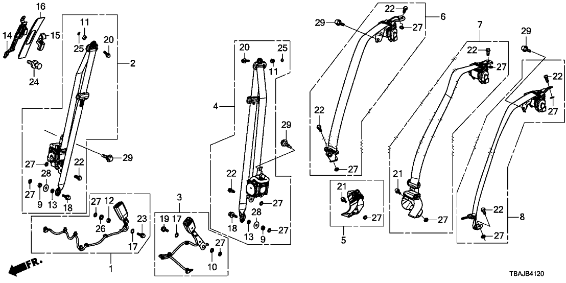 04814-TBA-A01ZC Honda Outer Set, Right Front Seat Belt (Deep Black)