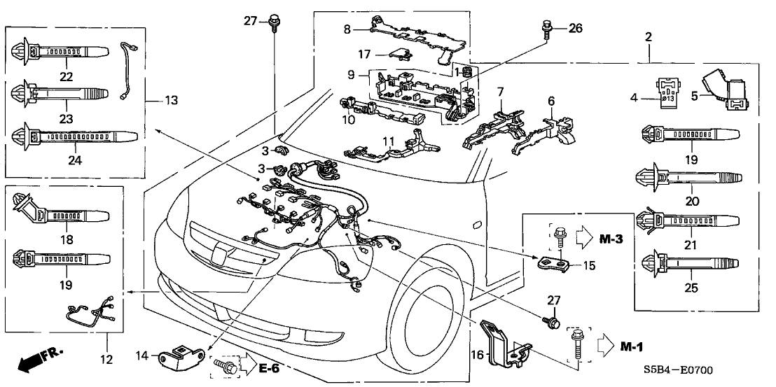 Honda 32744-PZA-000 Stay E, Engine Wire Harness