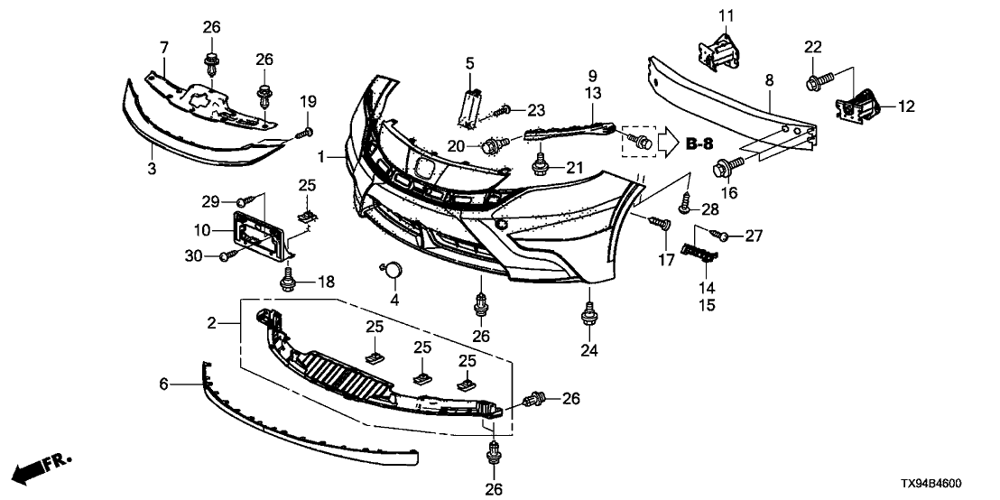 Honda 04711-TX9-A90ZZ Face, Front Bumper (Dot)