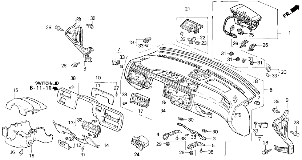 Honda 77475-SR3-C00ZB Garnish Assy., Defroster *NH167L* (Passenger Side) (GRAPHITE BLACK)