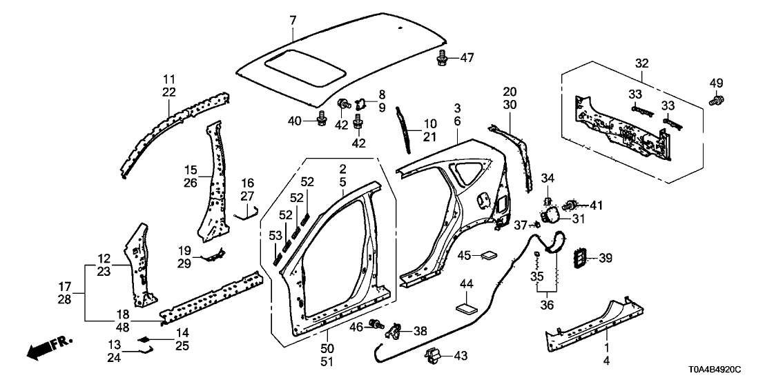 Honda 04631-T0G-A00ZZ Panel R,Side Sill
