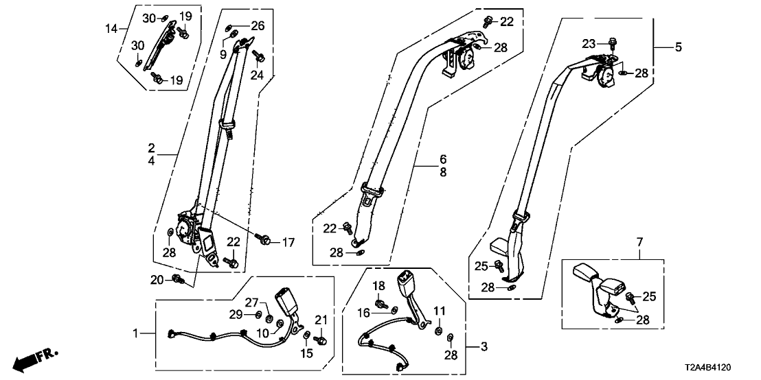 Honda 04813-T2A-A00ZC Buckle Set, R. FR. Seat Belt *NH167L* (GRAPHITE BLACK)